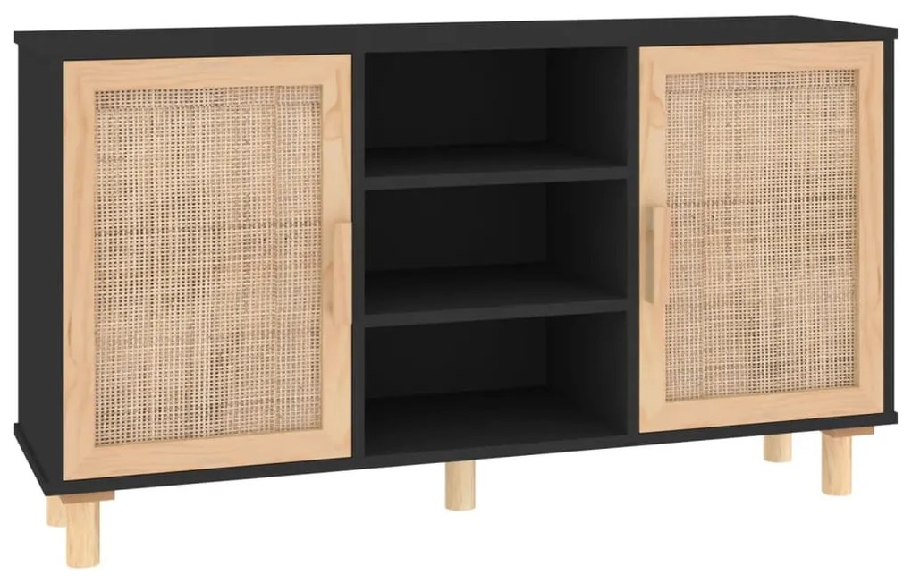 vidaXL Ντουλάπι Μαύρο 105x30x60 εκ. από Μασίφ Πεύκο &amp; Φυσικό Ρατάν