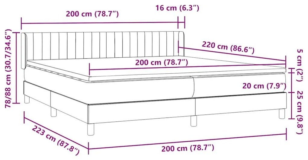 Box Spring κρεβάτι με στρώμα ανοιχτό γκρι 200x220 εκ. Βελούδινο - Γκρι