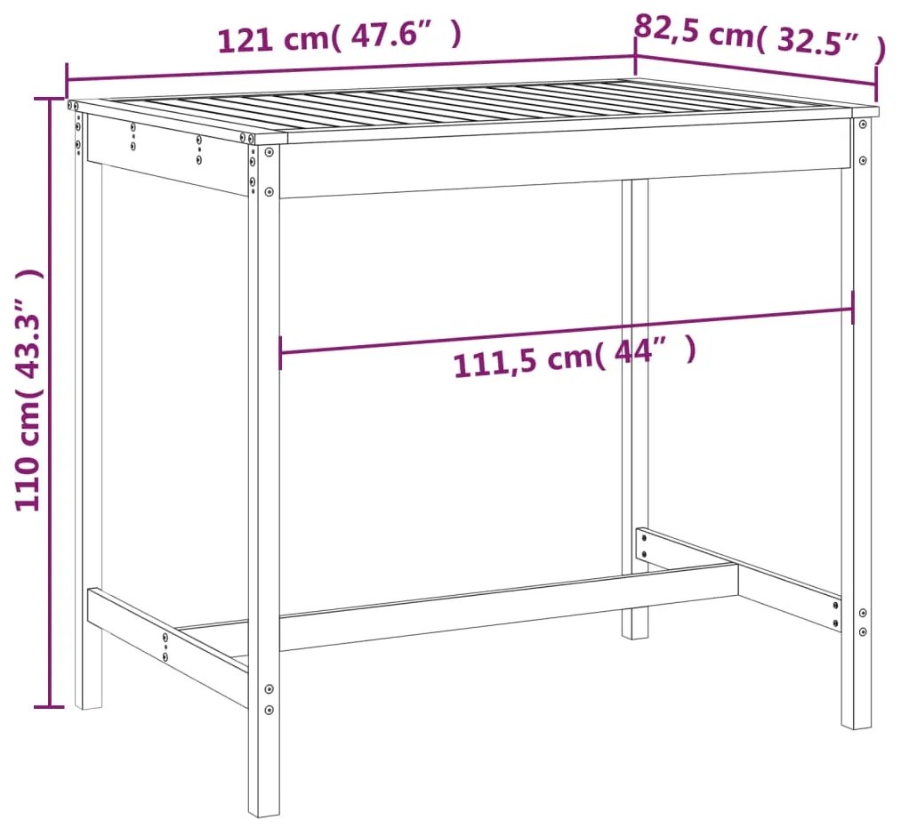 vidaXL Τραπέζι Κήπου Λευκό 121x82,5x110 εκ. από Μασίφ Ξύλο Πεύκου