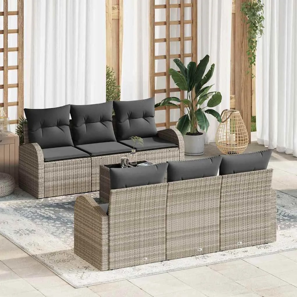 vidaXL Σετ Καναπέ Κήπου 7 pcs Ανοιχτό γκρι 55 x 55 x 37 εκ Πολυ ράταν
