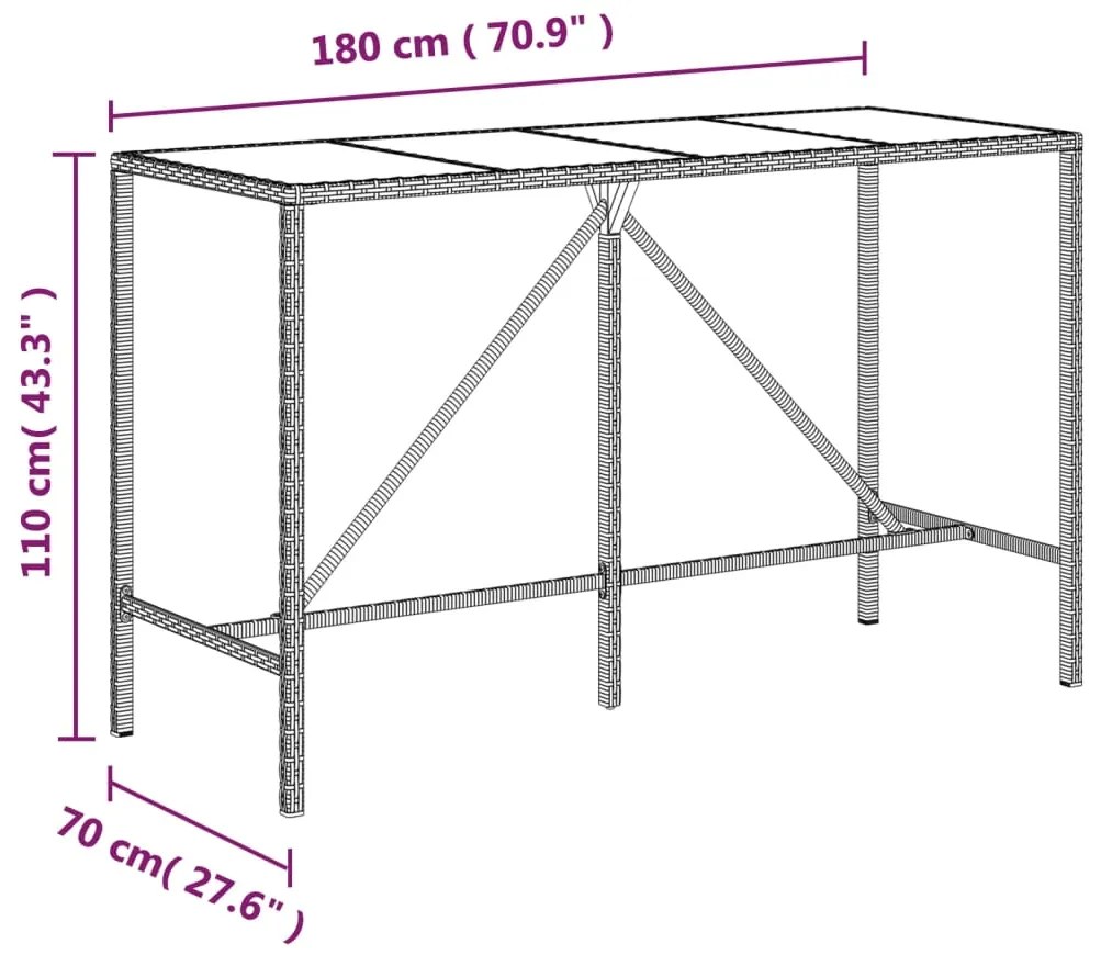 ΤΡΑΠΕΖΙ ΜΠΑΡ ΜΕ ΓΥΑΛ. ΕΠΙΦΑΝΕΙΑ ΚΑΦΕ 180X70X110 ΕΚ. ΣΥΝΘ. ΡΑΤΑΝ 362590