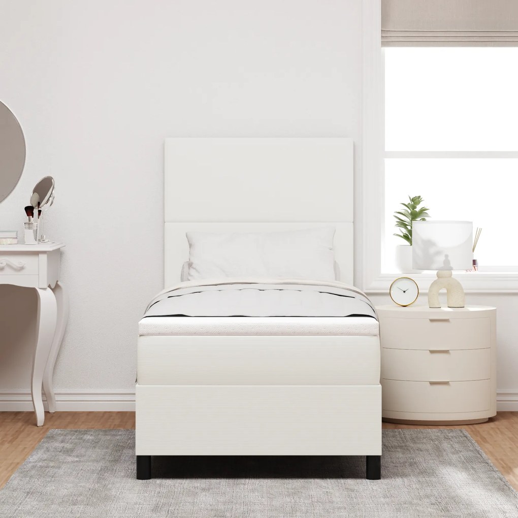 vidaXL Κρεβάτι με ελατήριο και στρώμα & LED κρέμα 80x200 εκ. κοτλέ ύφασμα
