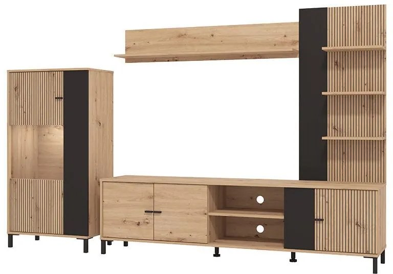 Κέντρο Ψυχαγωγίας - Σύνθεση Avignon Artisan Oak - Artisan Oak με Μαύρες Γραμμές - Μαύρο 263x40x167 εκ.