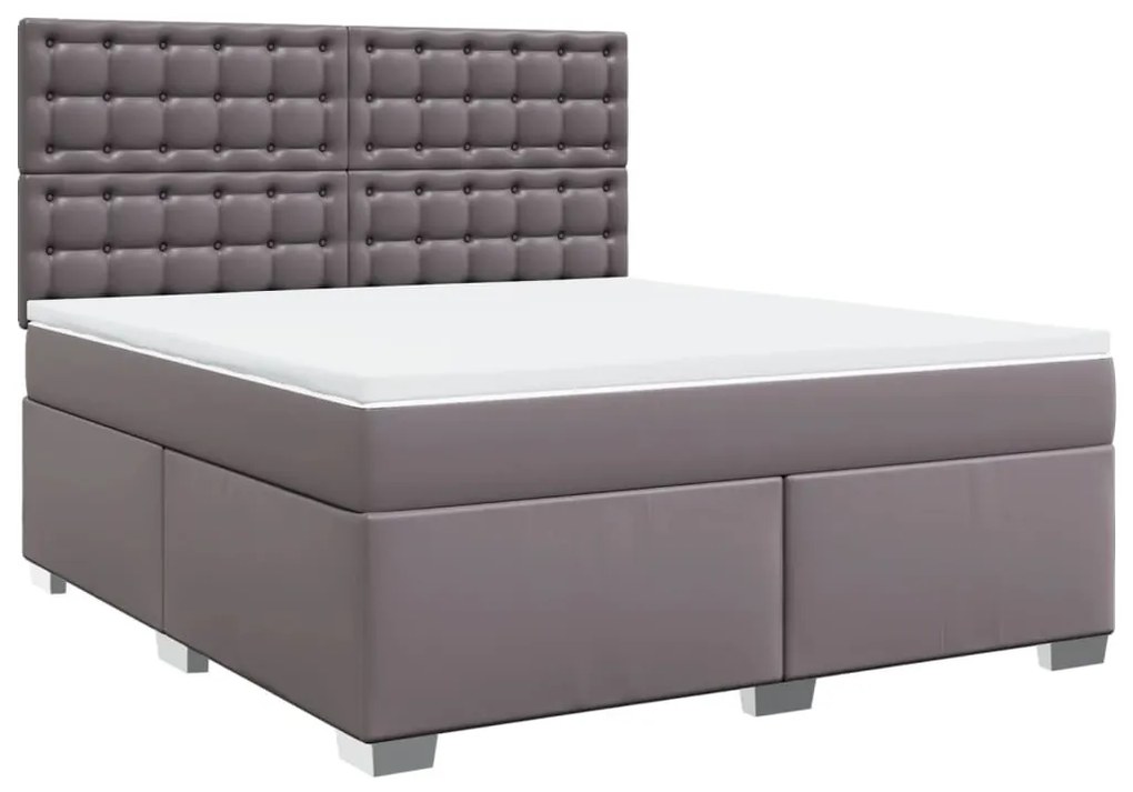 Κρεβάτι Boxspring με Στρώμα Γκρι 180x200 εκ. Συνθετικό Δέρμα - Γκρι