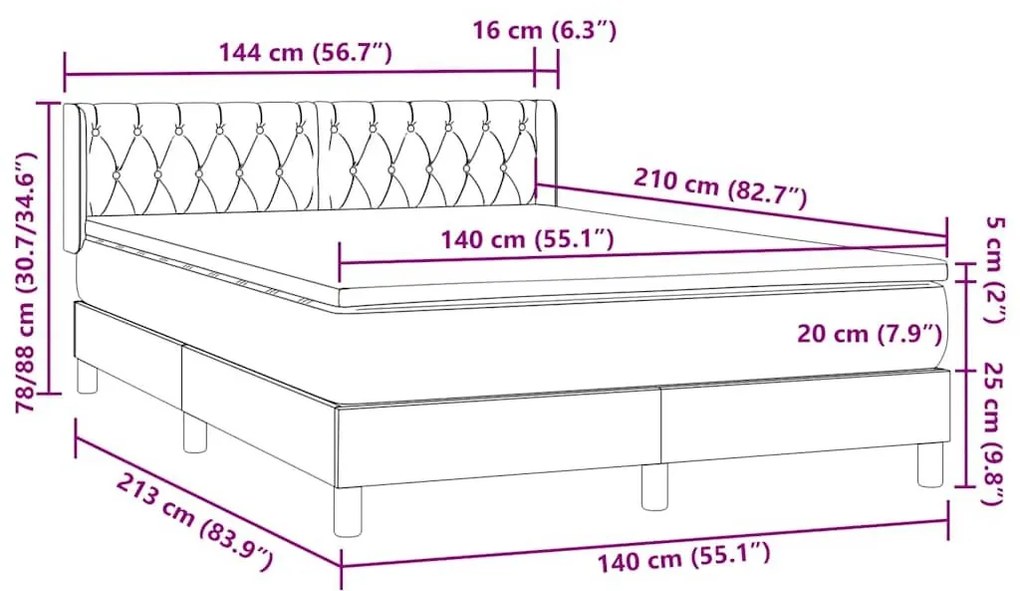 Κρεβάτι Boxspring με Στρώμα Ροζ 140x210 εκ. Βελούδινο - Ροζ