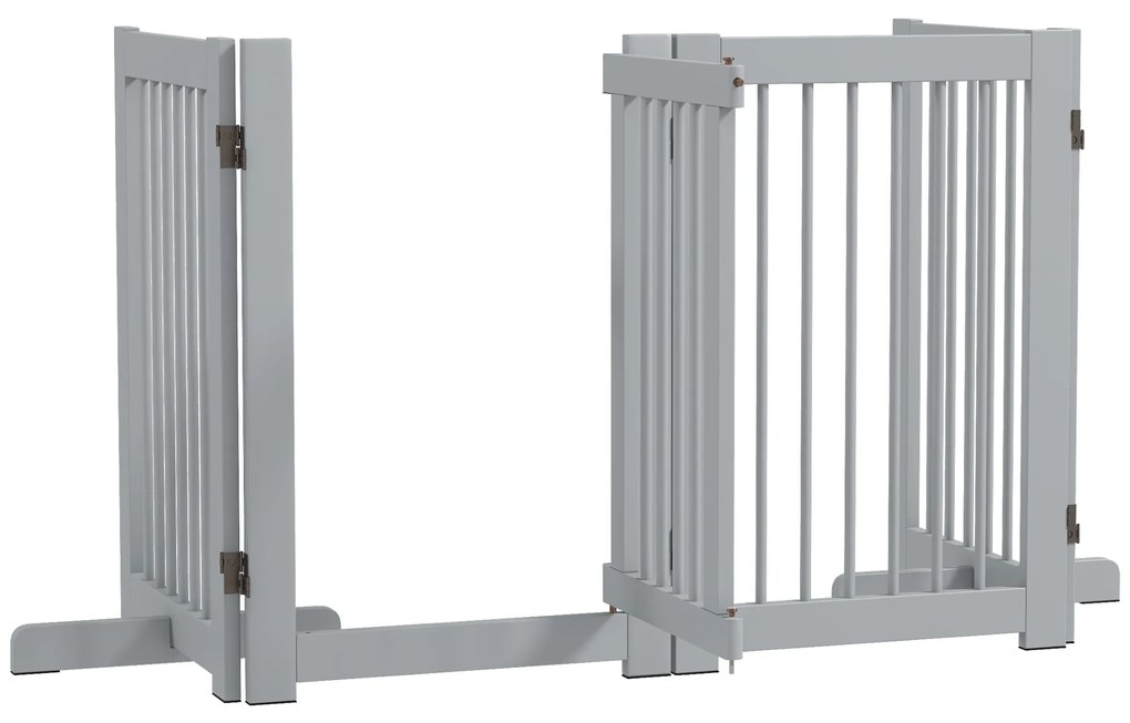 PawHut Αυτόνομο Πάνελ Σκύλου, 4 πάνελ, ευέλικτο, ξύλο πεύκου, 204L x 36W x 75H cm, Ανοιχτό Γκρι