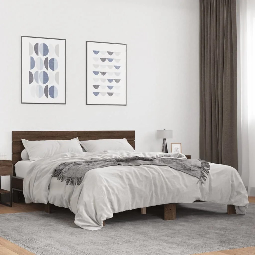 vidaXL Πλαίσιο Κρεβατιού Καφέ Δρυς 160x200 εκ. Επεξ. Ξύλο &amp; Μέταλλο
