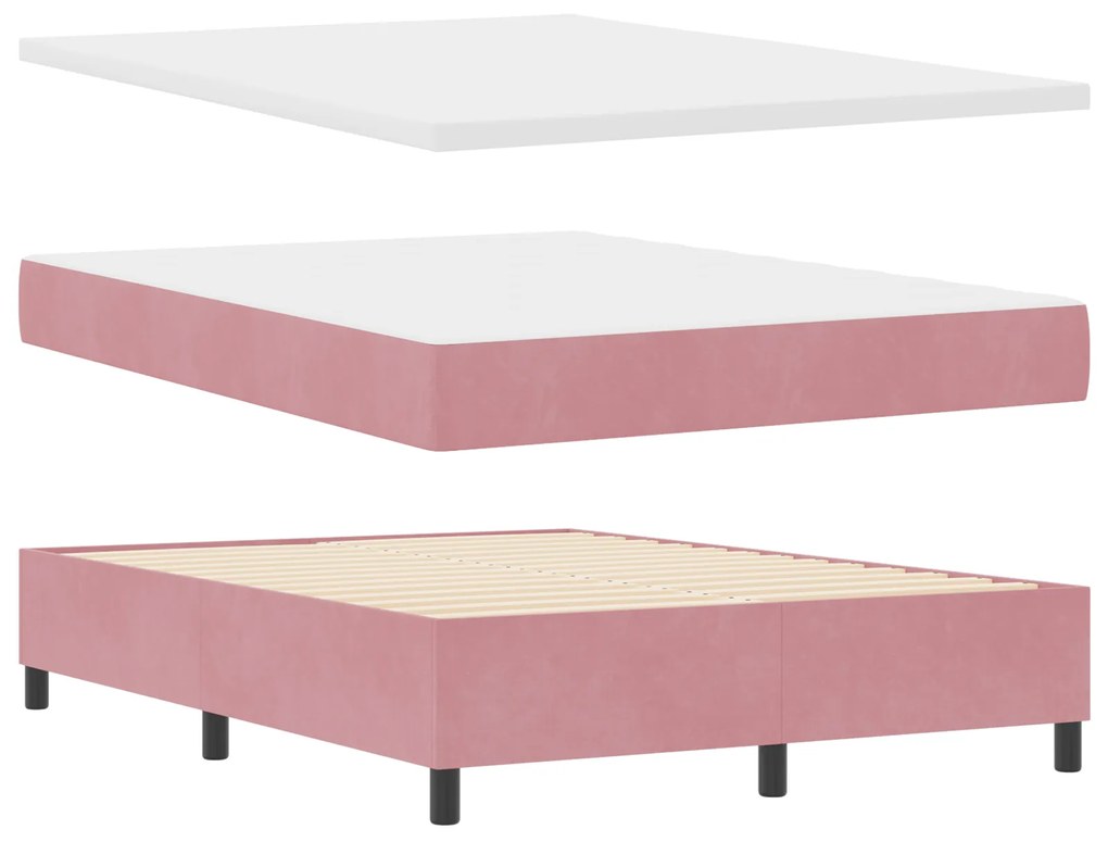 vidaXL Κρεβάτι Box Spring με Στρώμα Ροζ 140x190 εκ Βελούδο