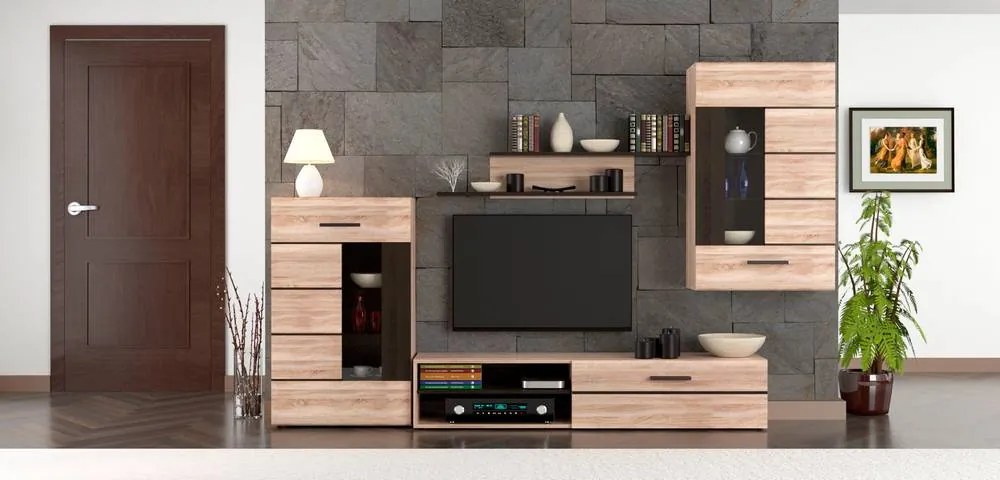 Σύνθεση Τηλεόρασης Solo 293x41x184cm Sonoma με Wenge MDF Καμπυλωτό τελείωμα - TO-SOLO - TO-SOLO