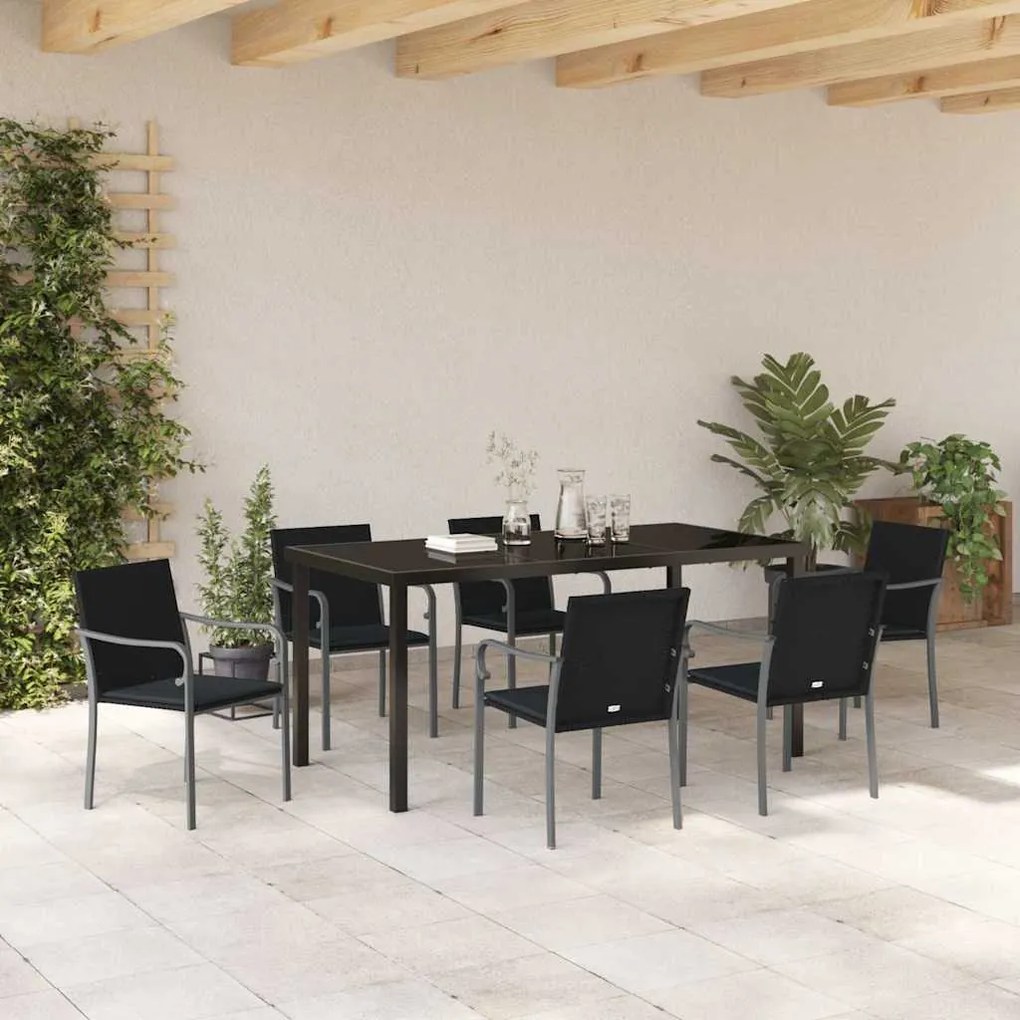 vidaXL Σέτ φαγητού για κήπο 7 pcs Μαύρο Πολυ ράταν