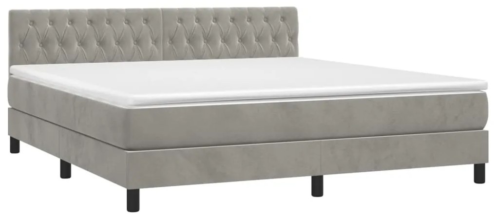 vidaXL Κρεβάτι Boxspring με Στρώμα &amp; LED Αν.Γκρι 180x200 εκ. Βελούδινο