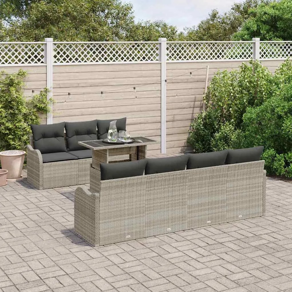 vidaXL Σετ Καναπέ Κήπου 8 pcs Ανοιχτό γκρι 100 x 55 x 73 εκ Πολυ ράταν