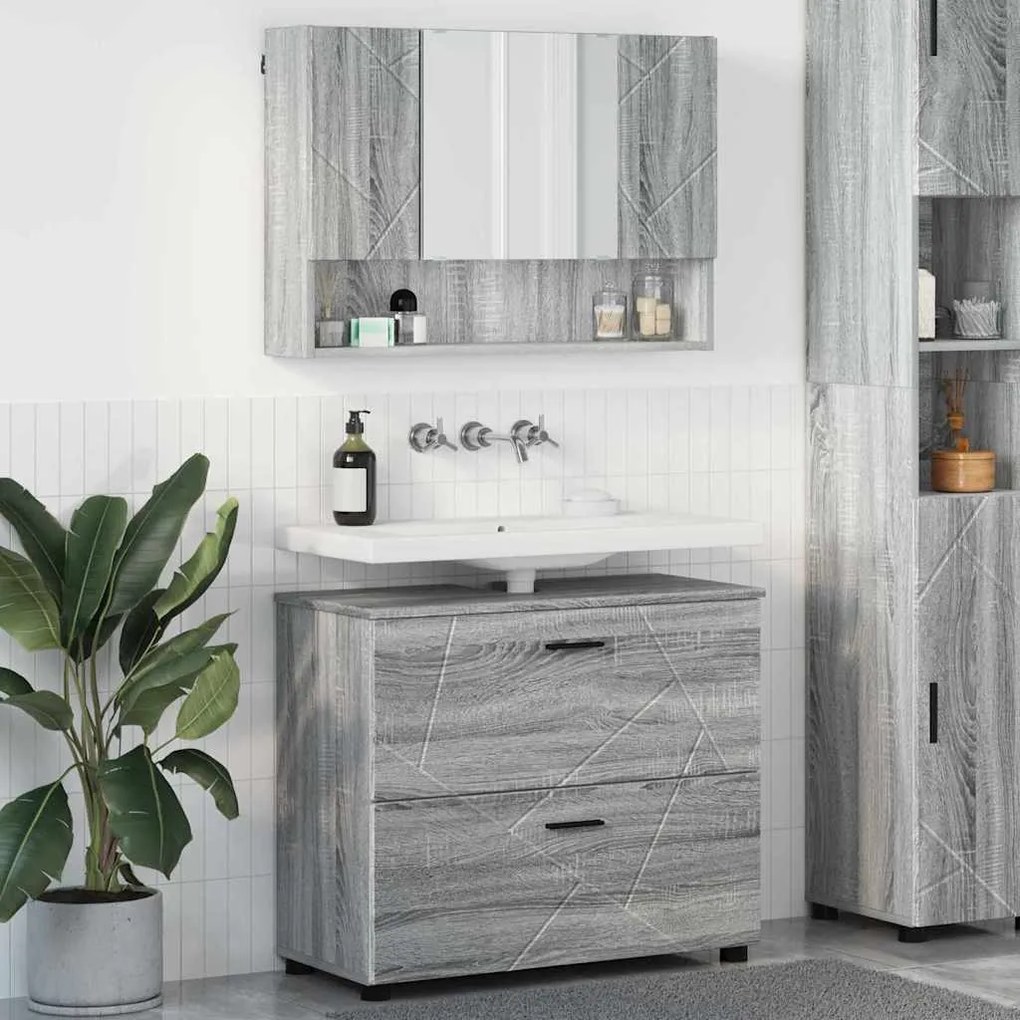 vidaXL Σετ Επίπλων Μπάνιου με ράφι 2 pcs Γκρι sonoma 76,5 x 35 x 64 εκ
