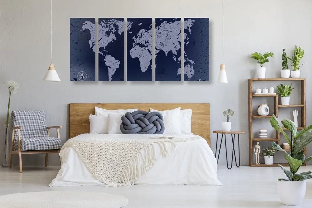 Παγκόσμιος χάρτης εικόνας 5 μερών σε μπλε αφηρημένο φόντο - 100x50