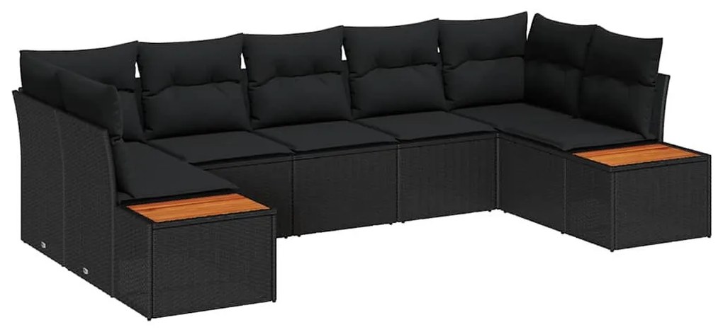 vidaXL Σετ Καναπέ Κήπου με μαξιλάρι 7 pcs Μαύρο Πολυ ράταν