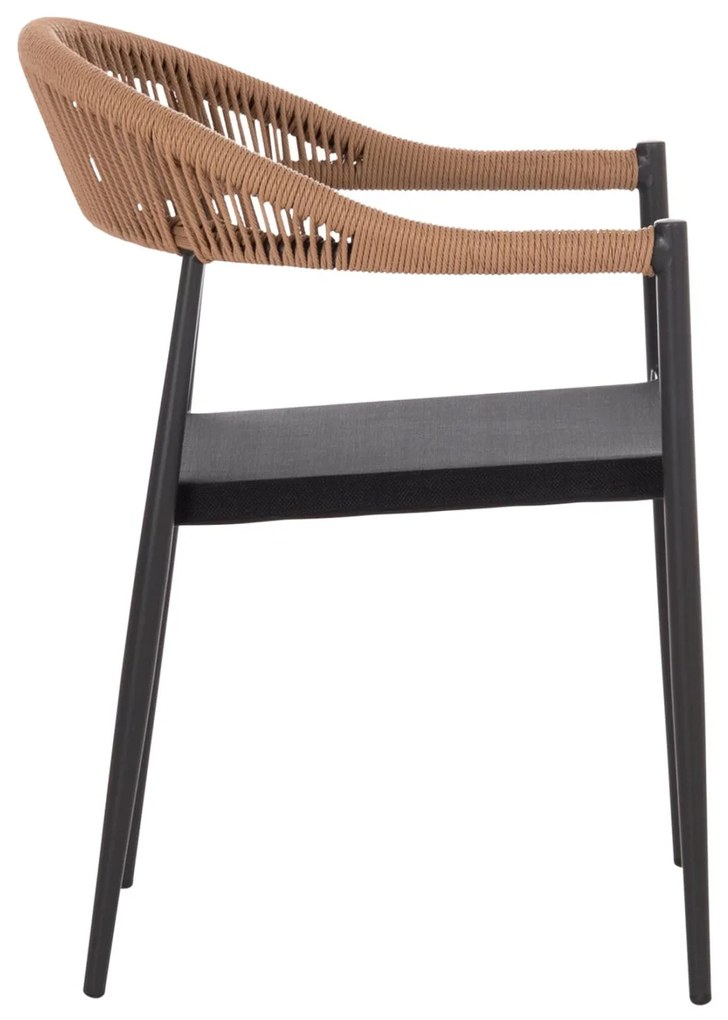 Καρέκλα Πολυθρόνα BERG C6284.02 Αλουμίνιο Μαύρο - Textilene Γκρί - P.E. Rattan Μπέζ 55x56x79Υ εκ. 55x56x79 εκ.