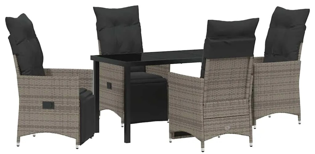 vidaXL Σέτ φαγητού για κήπο με μαξιλάρι 5 pcs Γκρι συνθετικό ρατάν