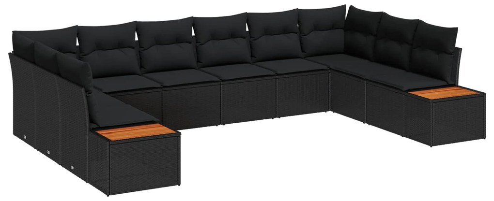 Σετ Καναπέ Κήπου με μαξιλάρι 10 pcs Μαύρο Πολυ ράταν