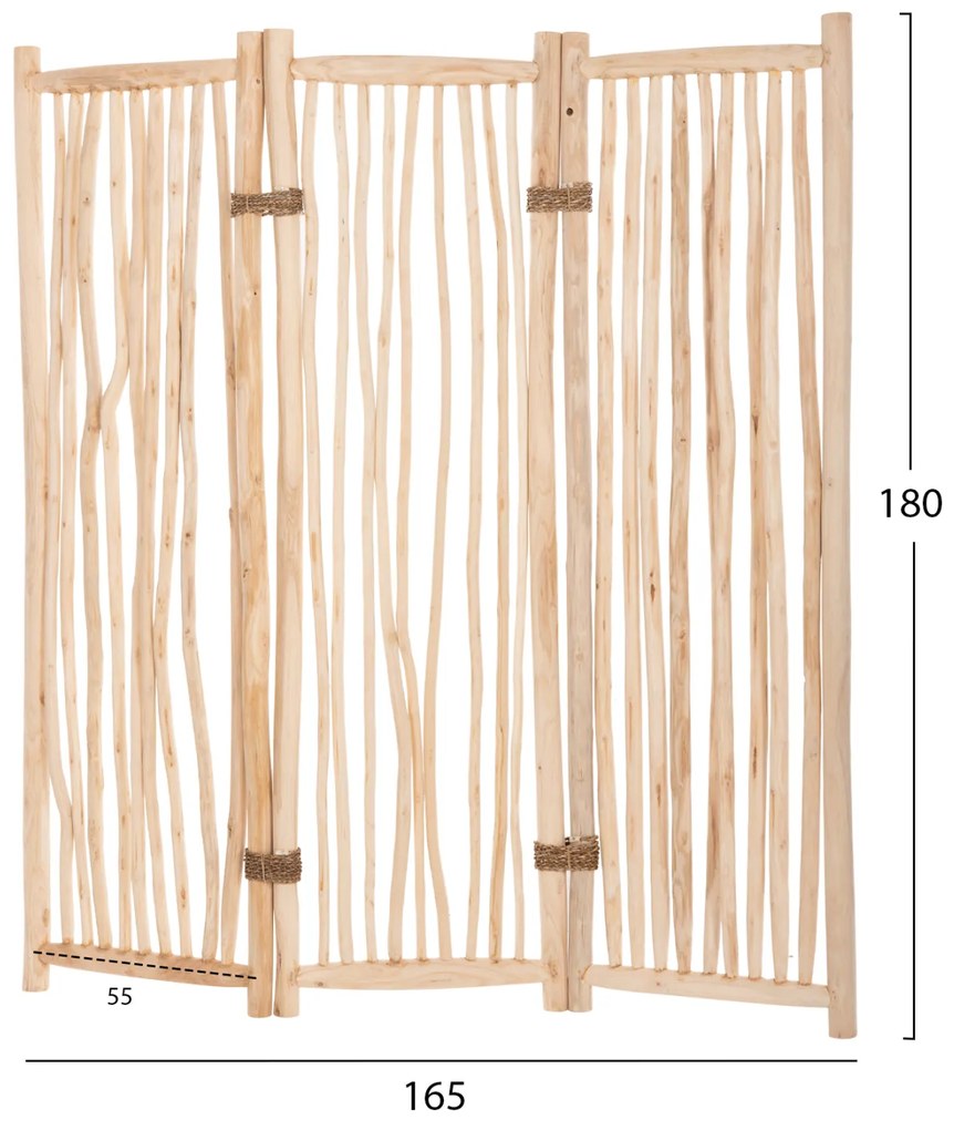 Παραβάν Με 3 Φύλλα Zendor Κλαδιά Teak Σε Φυσικό 165x180Υεκ.
