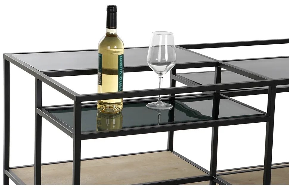 Τραπεζάκι Καφέ DKD Home Decor 8424001787234 Μαύρο Πολύχρωμο Φυσικό Ξύλο Μέταλλο Καθρέφτης 120 x 60 x 50 cm