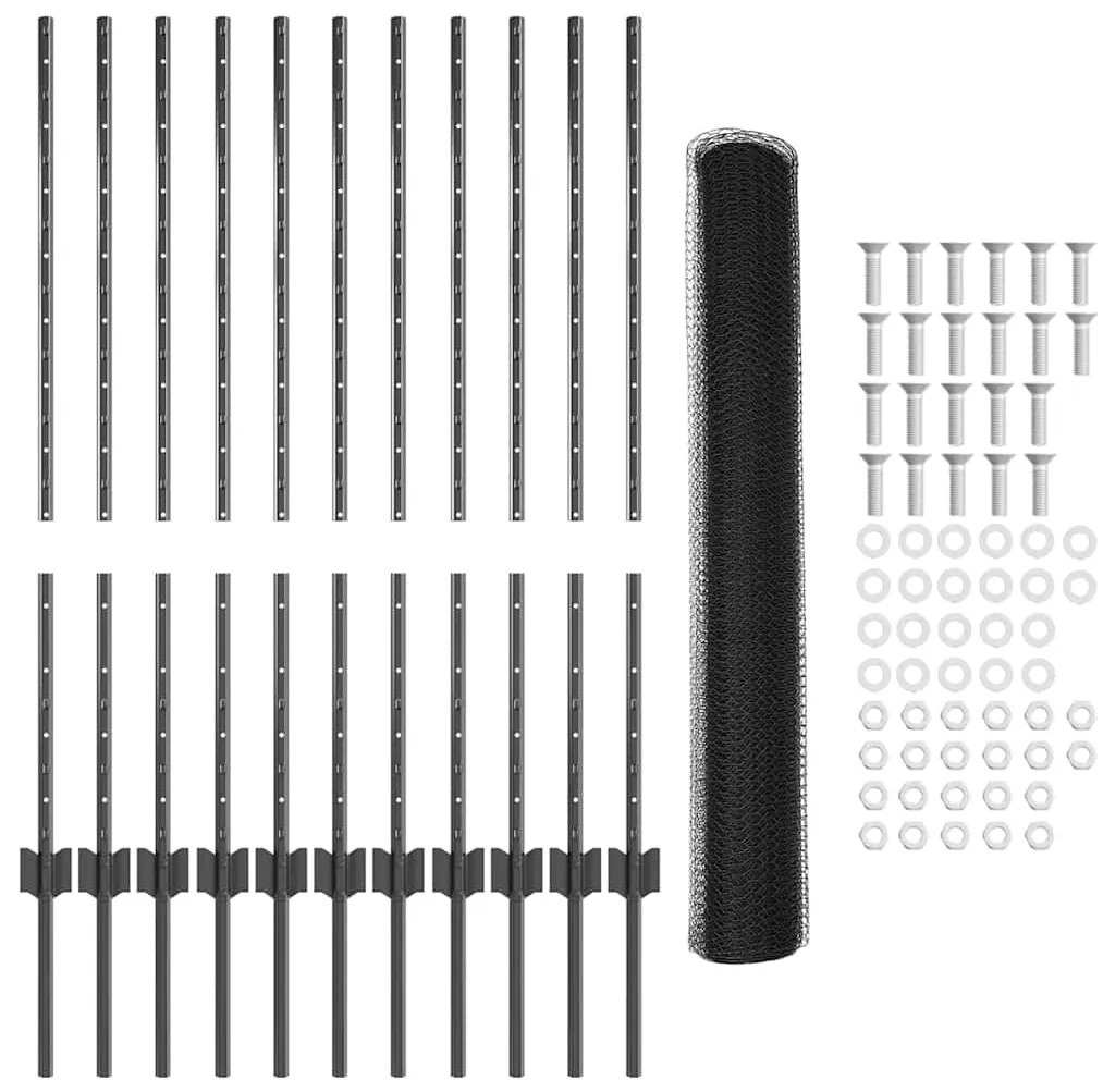 vidaXL Σετ Φράχτη Γκρι 100x2500 cm Γαλβανισμένος Χάλυβας