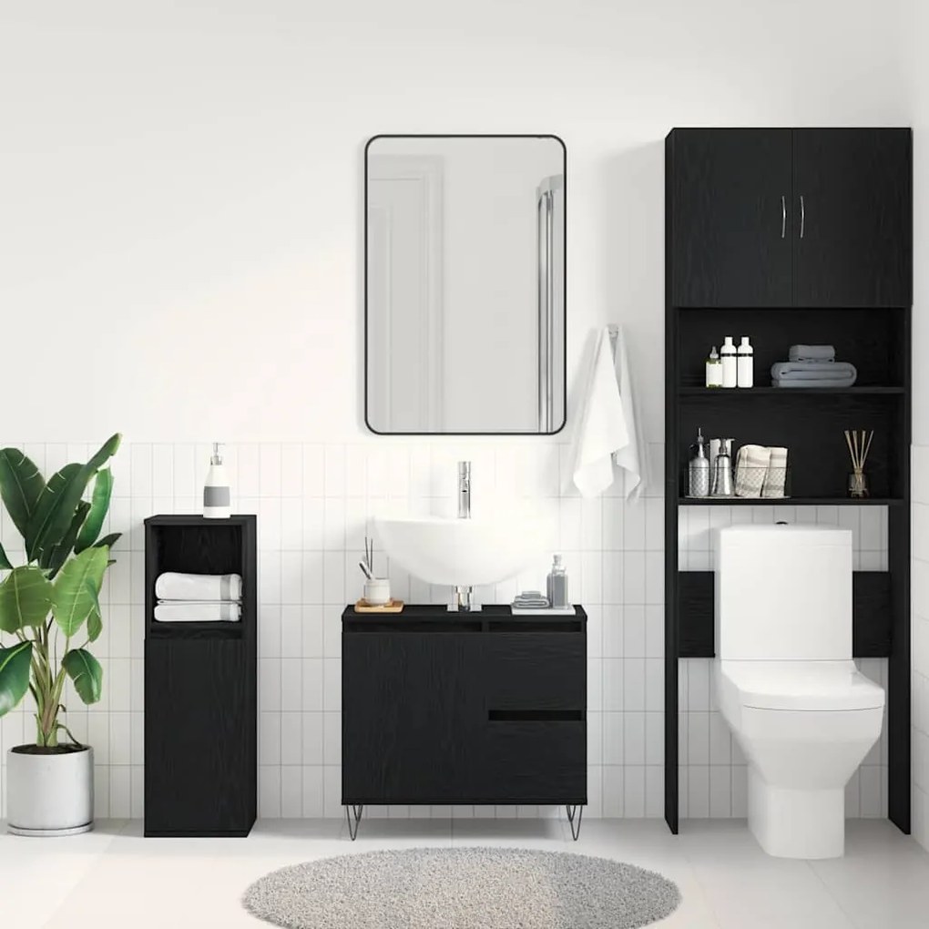 vidaXL Ντουλάπι Νιπτήρα Μαύρη Οξυά 65 x 33 x 60 εκ Επεξεργασμένο ξύλο