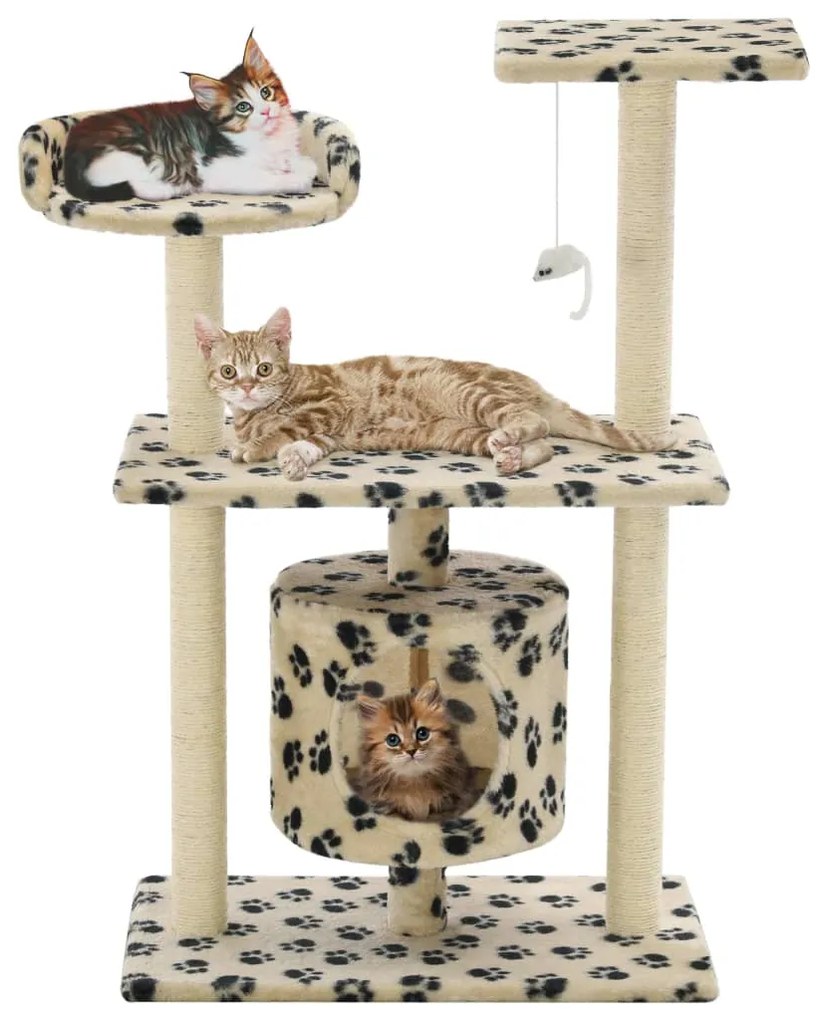 Γατόδεντρο Τύπωμα Πατούσας Μπεζ 95 εκ. με Στύλους από Σιζάλ