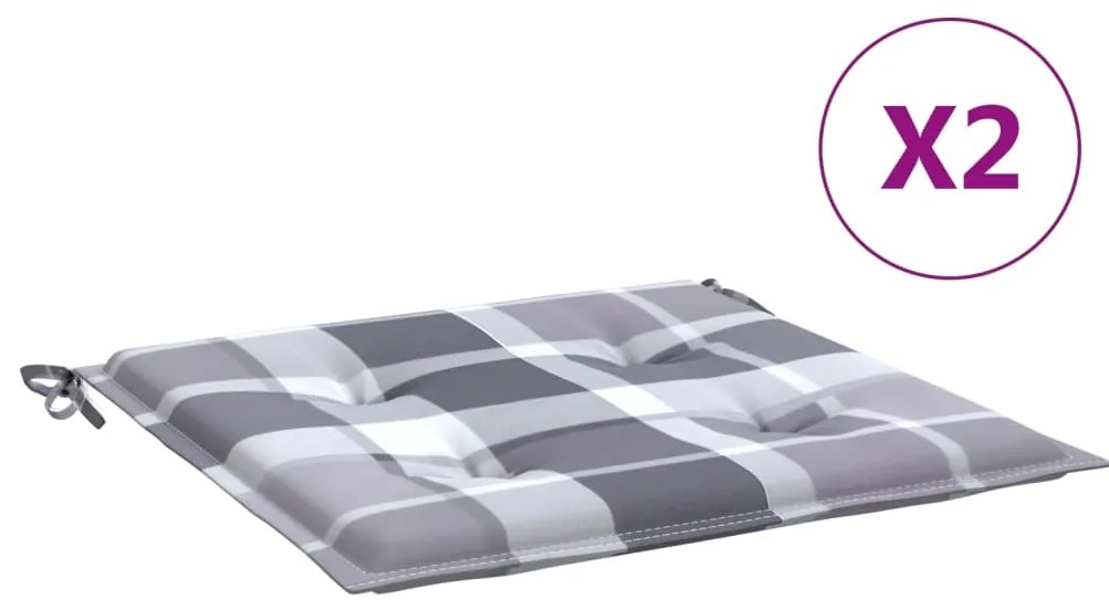 vidaXL Μαξιλάρια Καρέκλας 2τεμ Γκρι Καρό 40x40x4εκ. Ύφασμα Oxford