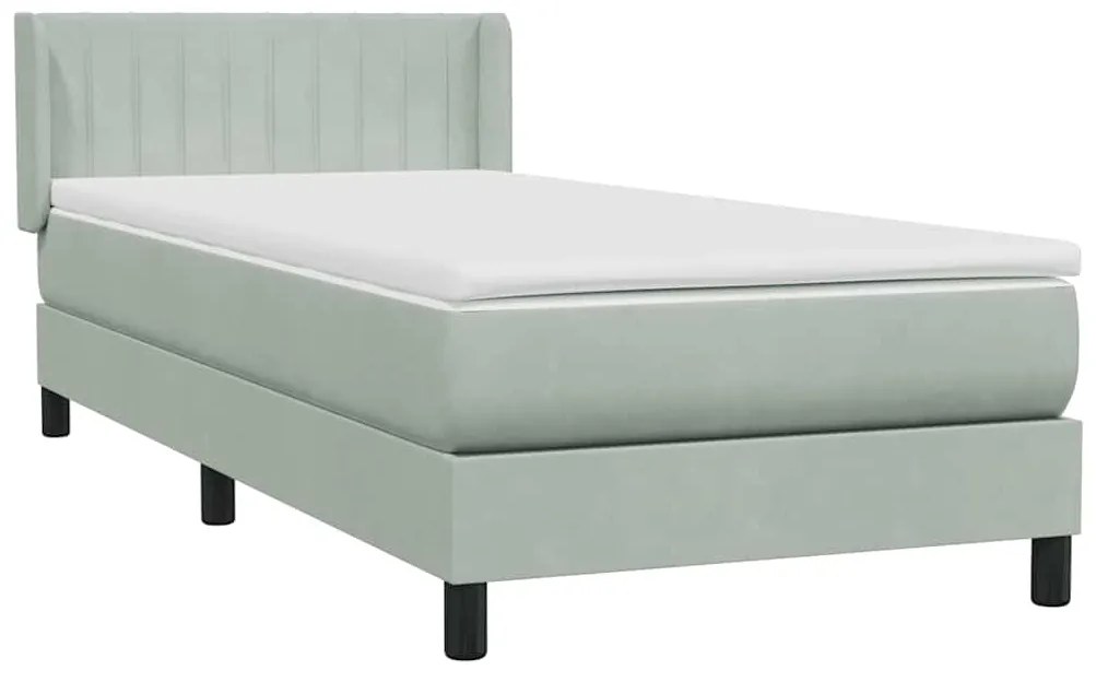 Box Spring κρεβάτι με στρώμα ανοιχτό γκρι 90x220 εκ. Βελούδινο - Γκρι