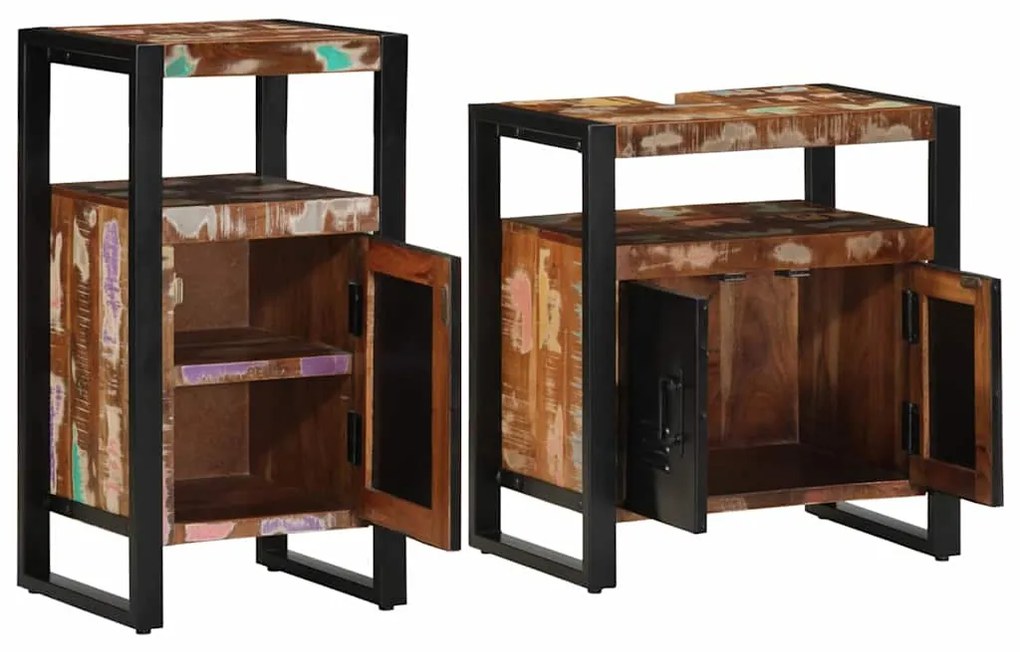 vidaXL Σετ Επίπλων Μπάνιου με ράφι 2 pcs Καφέ Στερεό ανακτημένο ξύλο