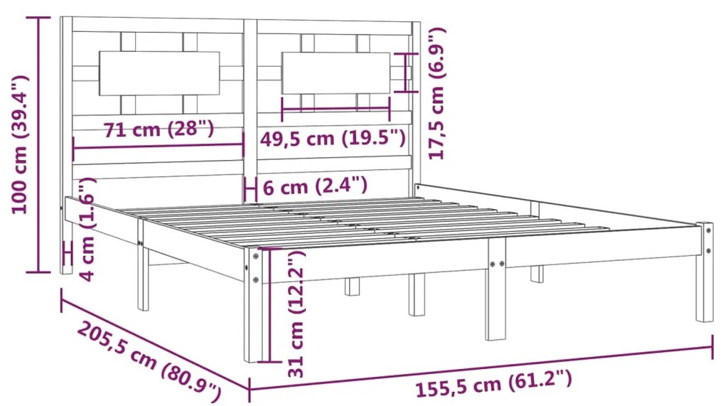 vidaXL Σκελετός Κρεβατιού Χωρίς Στρώμα 150x200 εκ Μασίφ Ξύλο Πεύκου