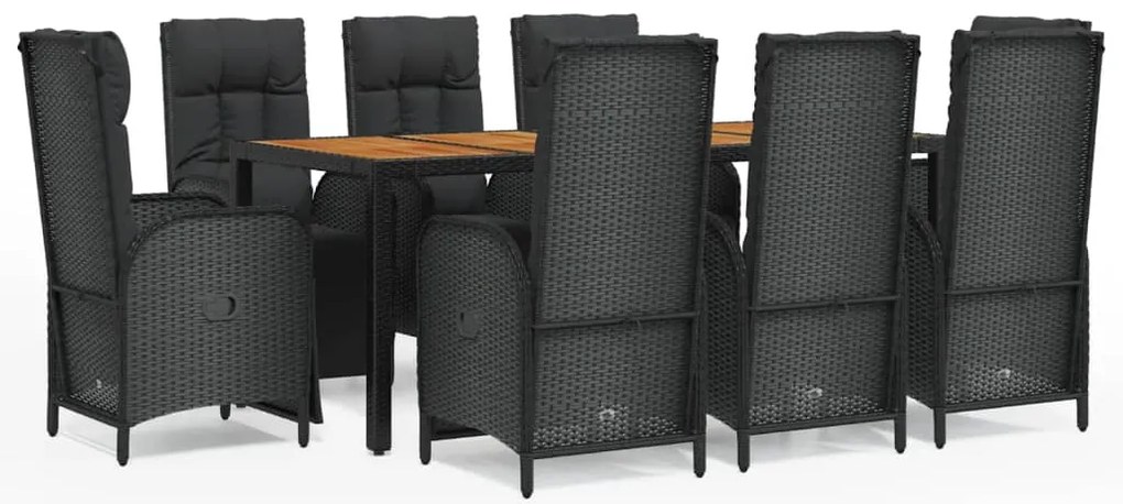 vidaXL Σετ Τραπεζαρίας Κήπου 9 τεμ Μαύρο από Συνθ. Ρατάν με Μαξιλάρια