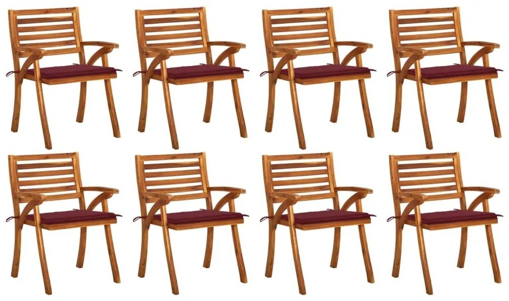Καρέκλες Κήπου 8 τεμ. από Μασίφ Ξύλο Ακακίας με Μαξιλάρια - Κόκκινο