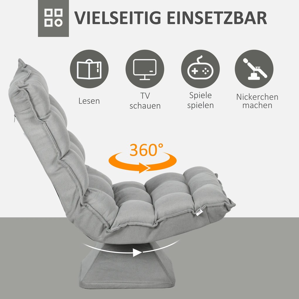 HOMCOM Πολυθρόνα ανάκλισης, περιστρεφόμενη, βελούδινη όψη, 62 cm x 70 cm x 95 cm, Ανοιχτό γκρι