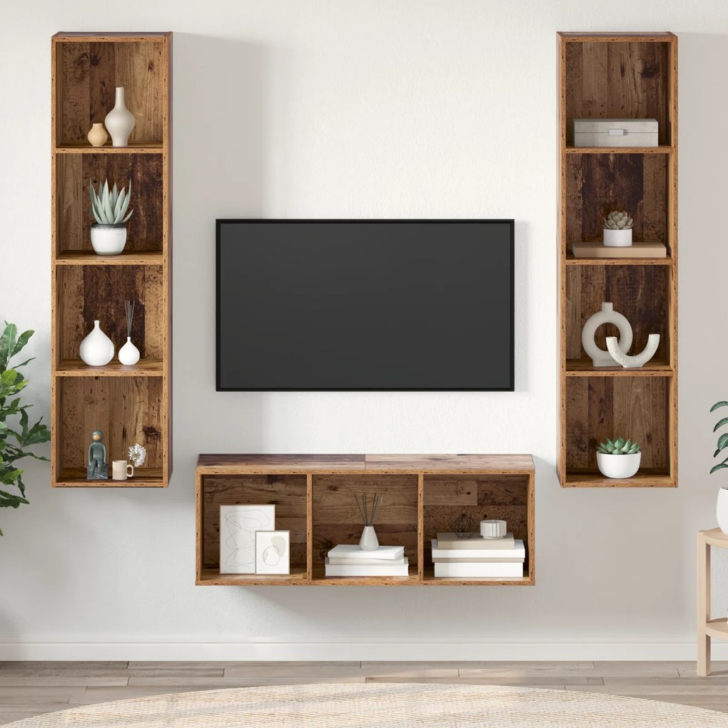 vidaXL Σετ Τηλεοπτικού Κάδου 3 pcs Παλαιό ξύλο 37 x 37 x 142.5 εκ