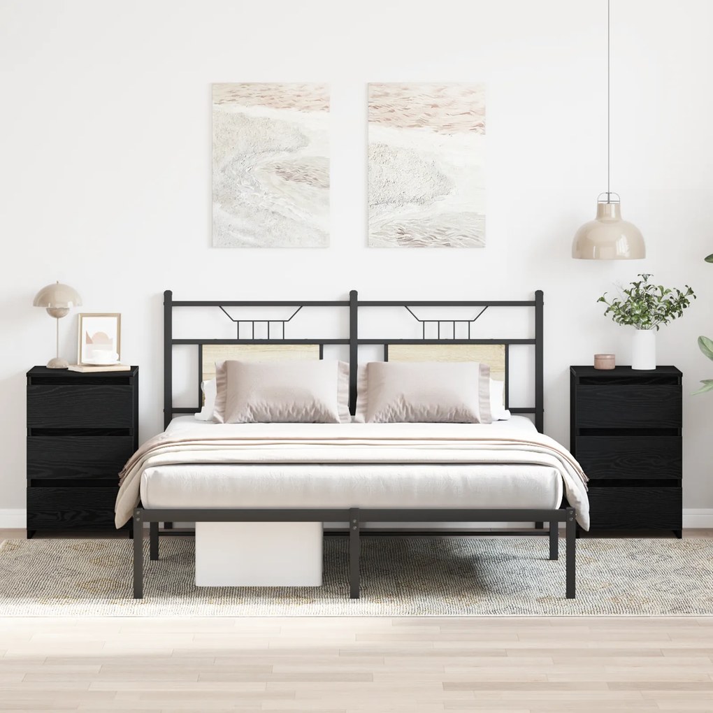 vidaXL Κομοδίνα 2 τεμ Μαύρο Βαθύ 40x35x62,5 εκ Επεξεργασμένο Ξύλο