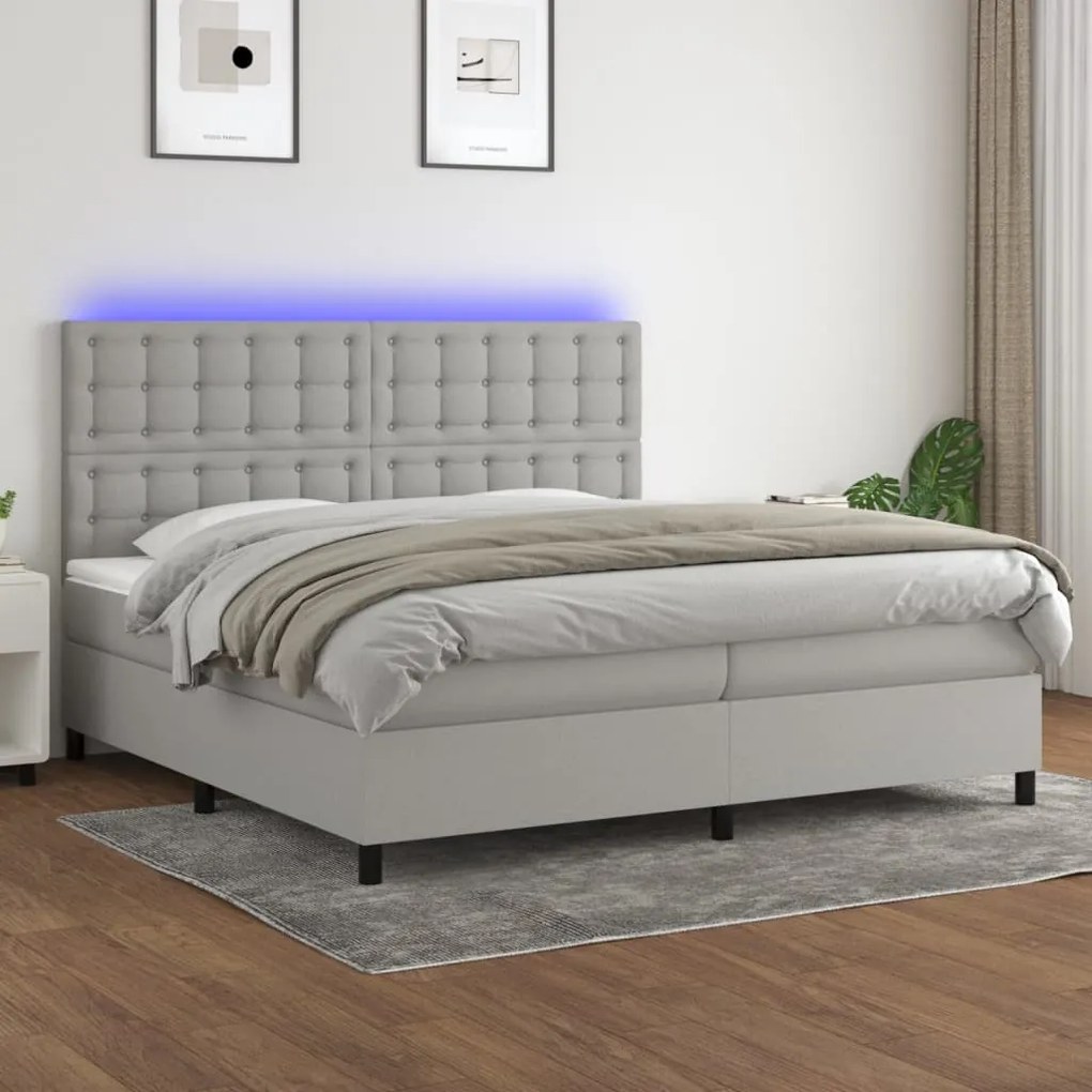 Κρεβάτι Boxspring με Στρώμα &amp; LED Αν.Γκρι 200x200εκ. Υφασμάτινο