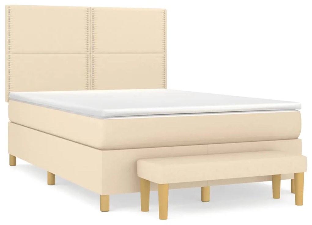 Κρεβάτι Boxspring με Στρώμα Κρεμ 140x190 εκ. Υφασμάτινο - Κρεμ