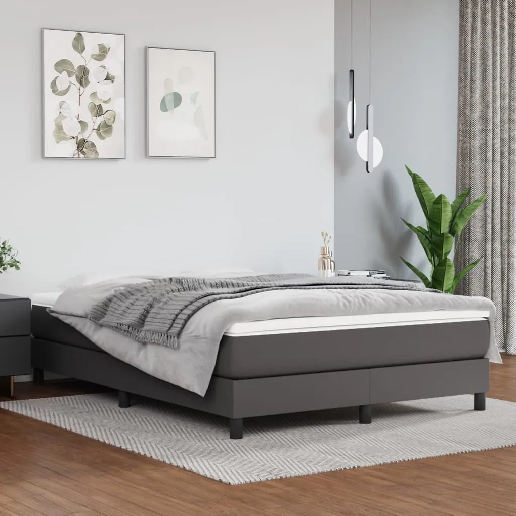 Κρεβάτι Boxspring με Στρώμα Γκρι 140x190εκ. από Συνθετικό Δέρμα