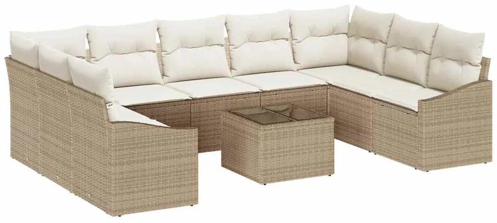 vidaXL Σέτ φαγητού για κήπο με μαξιλάρι 10 pcs Μπεζ, Κρέμα
