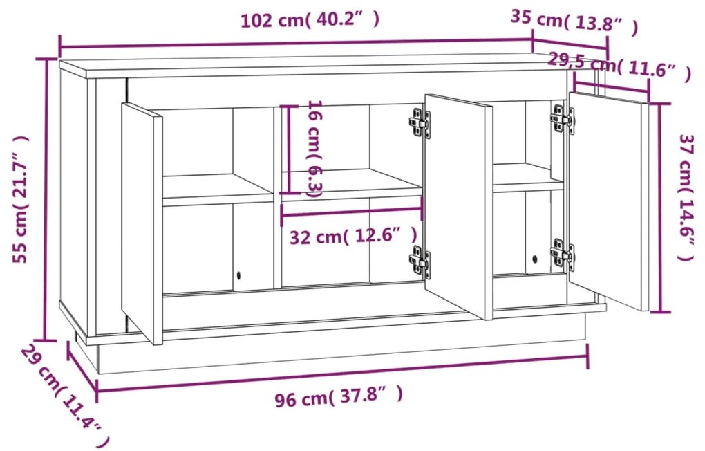 Ντουλάπι Γκρι Sonoma 102x35x55 εκ. από Επεξεργασμένο Ξύλο - Γκρι