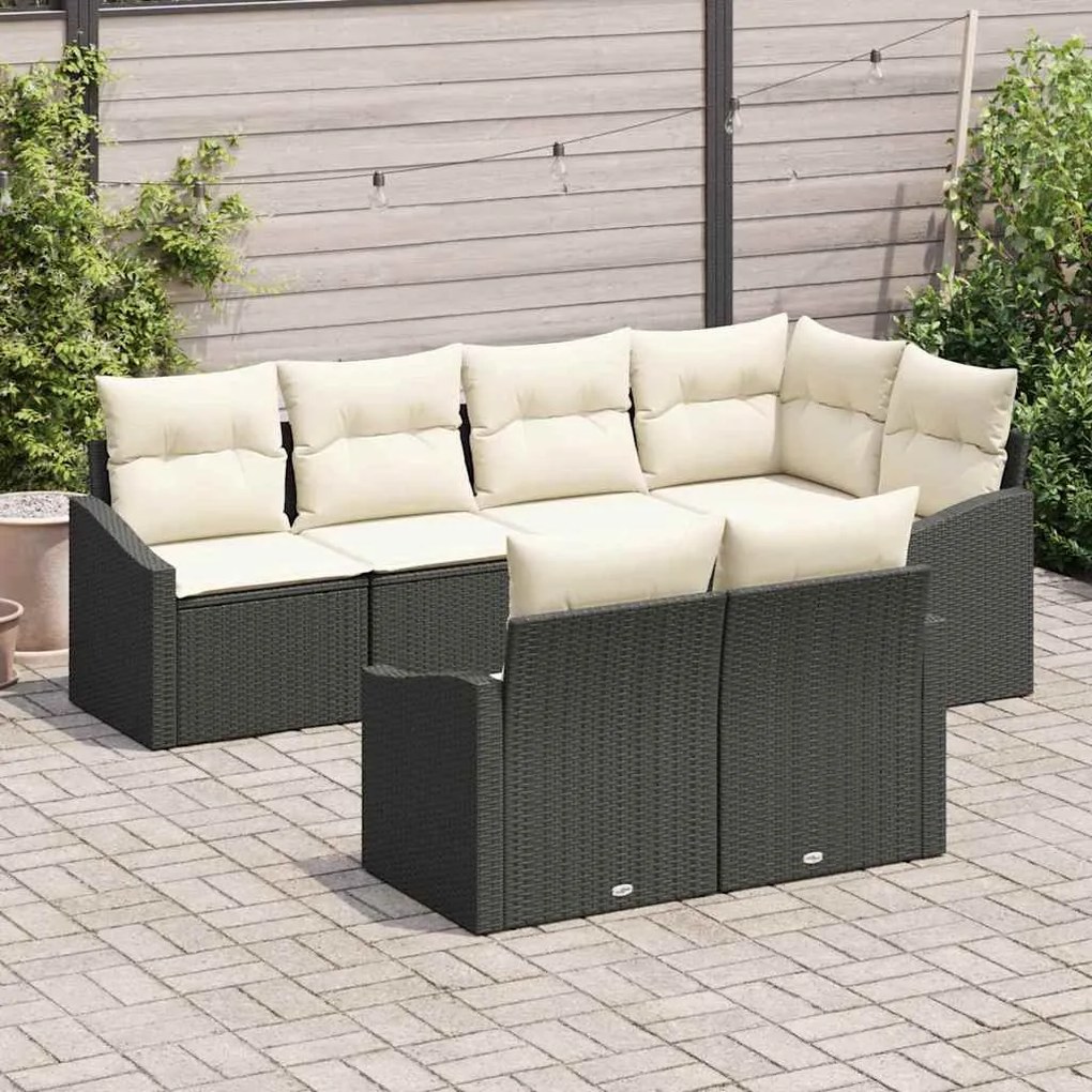 vidaXL Σέτ φαγητού για κήπο με μαξιλάρι 7 pcs Μαύρο, Κρέμα