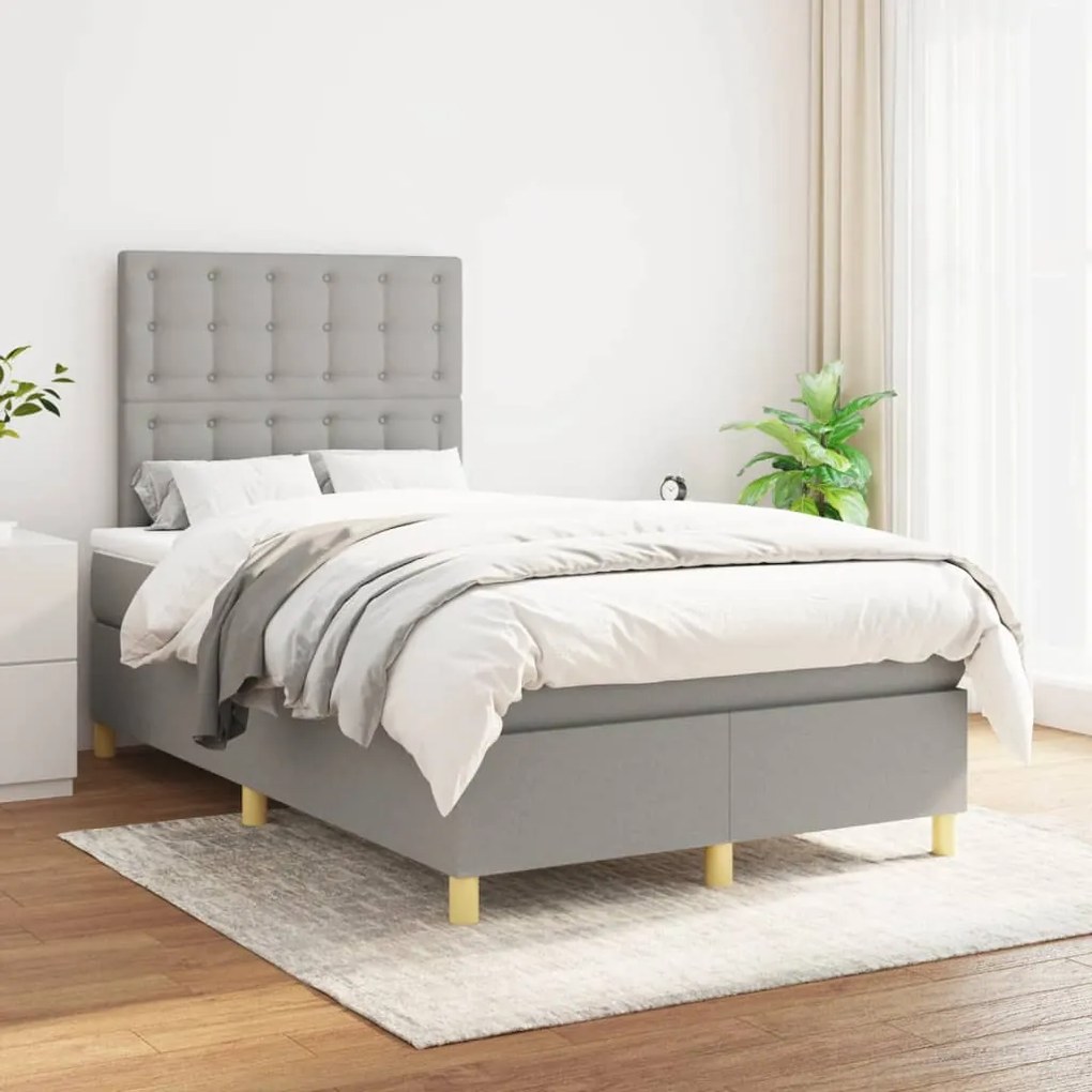 vidaXL Κρεβάτι Boxspring με Στρώμα Ανοιχτό Γκρι 120x200 εκ. Υφασμάτινο