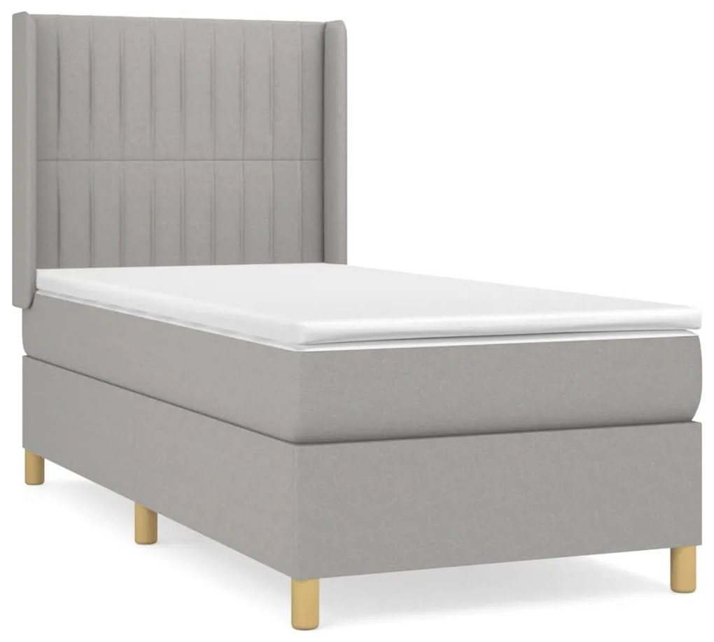 Κρεβάτι Boxspring με Στρώμα Ανοιχτό Γκρι 100x200 εκ. Υφασμάτινο - Γκρι