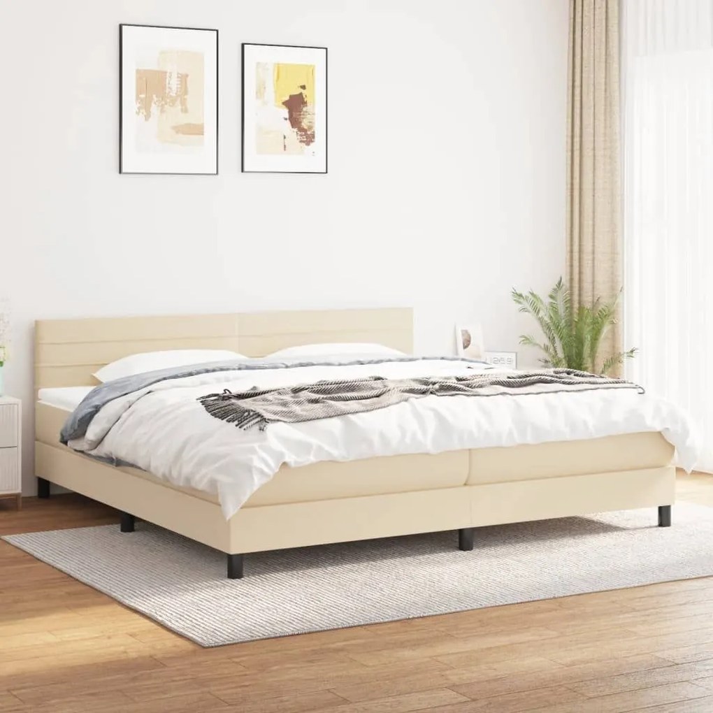 ΚΡΕΒΑΤΙ BOXSPRING ΜΕ ΣΤΡΩΜΑ ΚΡΕΜ 200X200 ΕΚ. ΥΦΑΣΜΑΤΙΝΟ 3140166