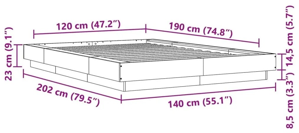 Πλαίσιο Κρεβατιού Λευκό 120 x 190 εκ. Επεξεργασμένο Ξύλο - Λευκό