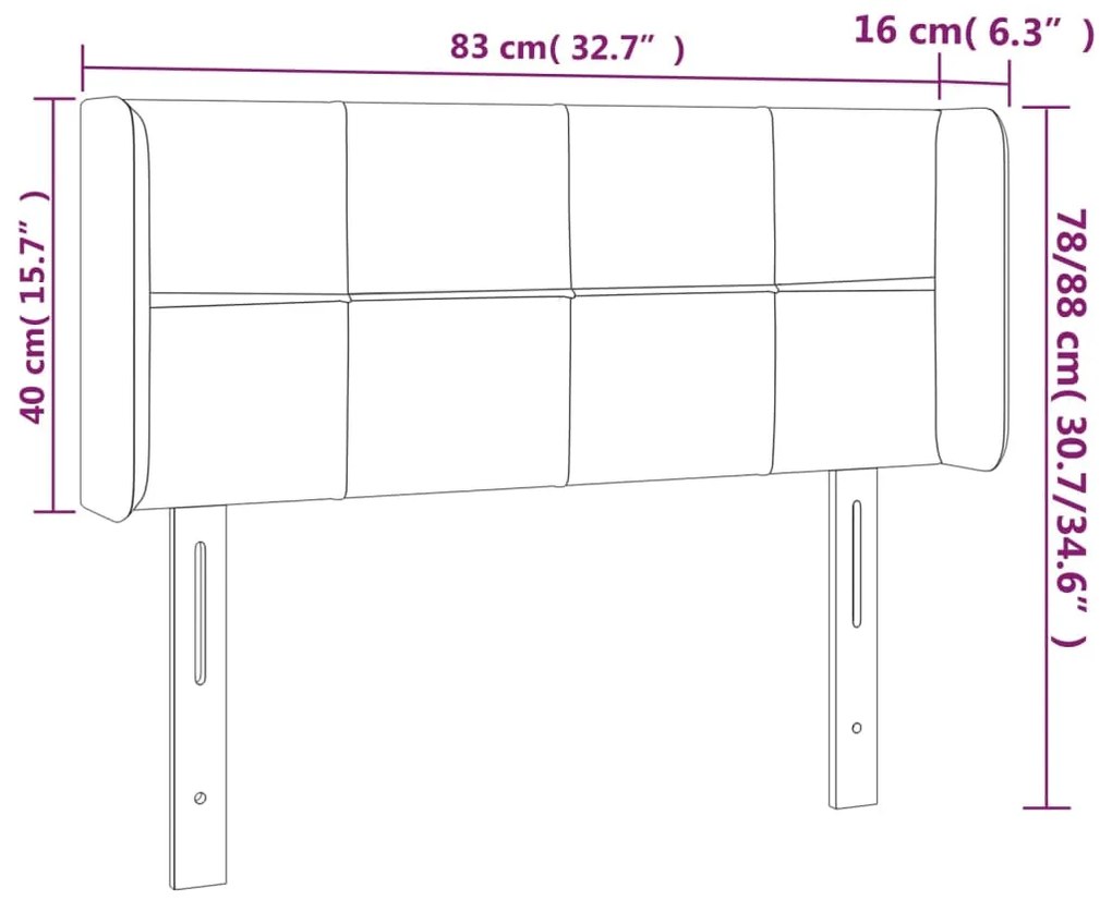 vidaXL Κεφαλάρι Κρεβατιού LED Σκούρο Γκρι 83x16x78/88 εκ. Βελούδινο