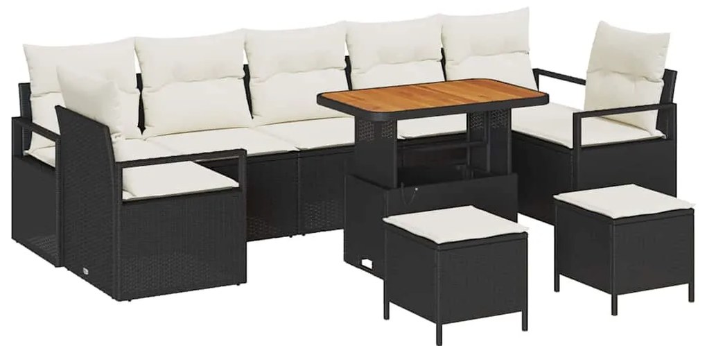 vidaXL Σετ Καναπέ Κήπου με μαξιλάρι 10 pcs Μαύρο συνθετικό ρατάν