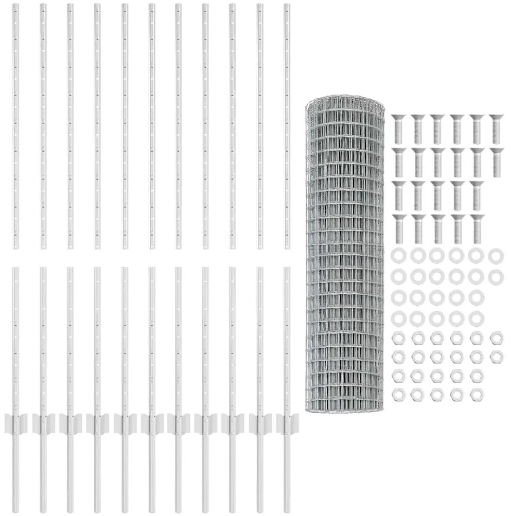 vidaXL Φράχτης με Στήλες. Ασημί 1.2 x 25 m Ατσάλι