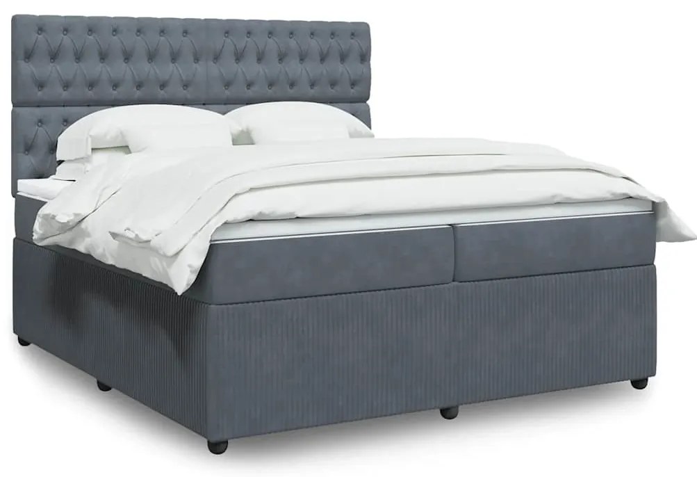 vidaXL Κρεβάτι Boxspring με Στρώμα Σκούρο Γκρι 200x200 εκ. Βελούδινο
